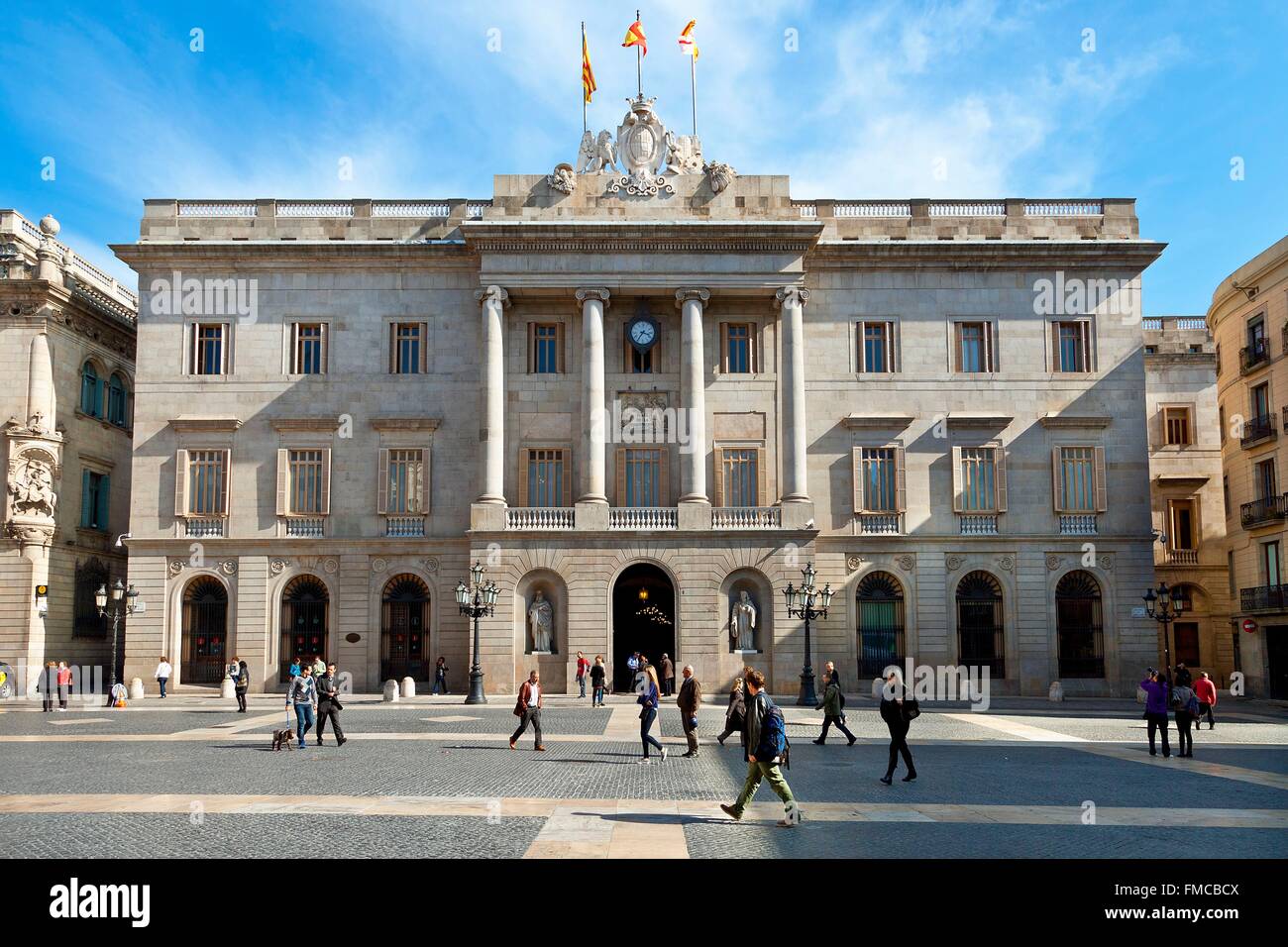 Spain, Catalonia, Barcelona, Barrio Gotico District, Ajuntament (City Hall) in Placa Sant Jaume Stock Photo
