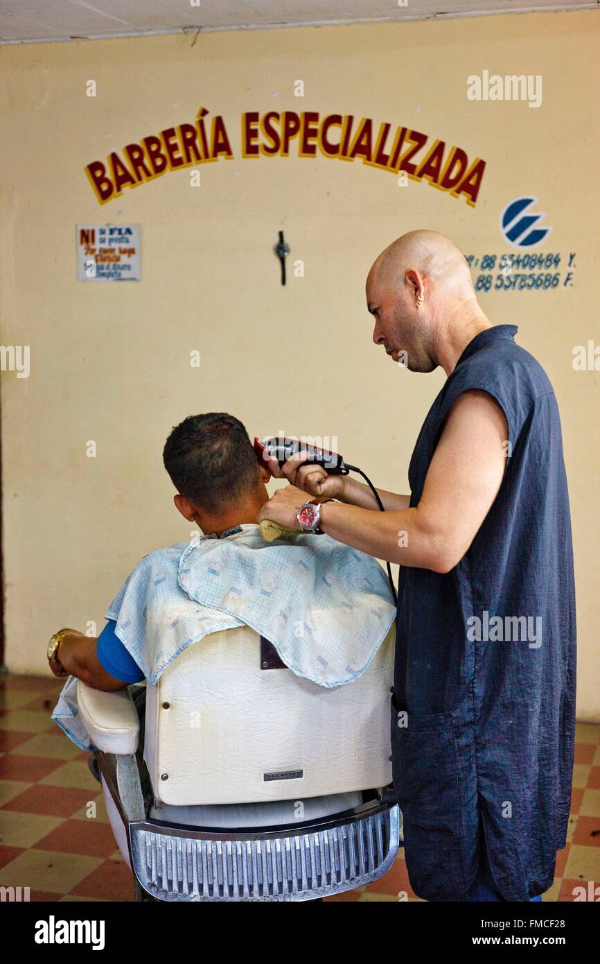 Cuba, Las Tunas, Men's Hairdresser Stock Photo