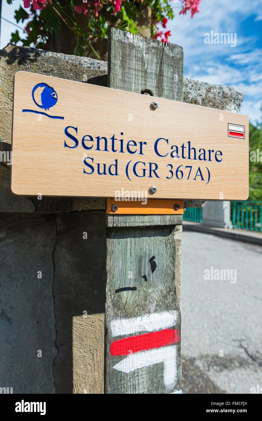 France, Aude, Aude High Valley, Axat, stop on the Sentier Cathare (GR 367A) Stock Photo