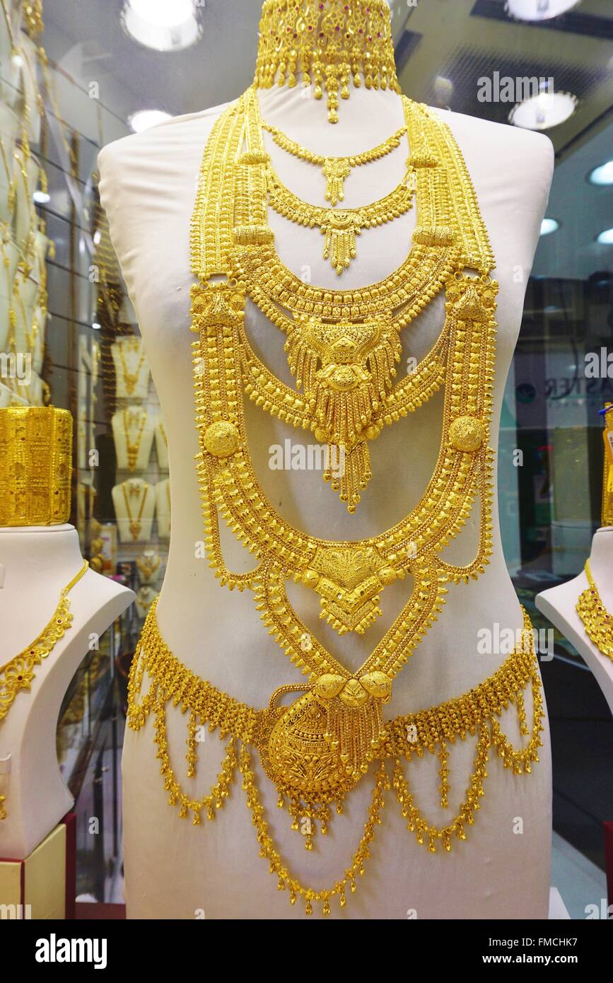 Gold jewelry at the Dubai Gold Souk Stock Photo Alamy