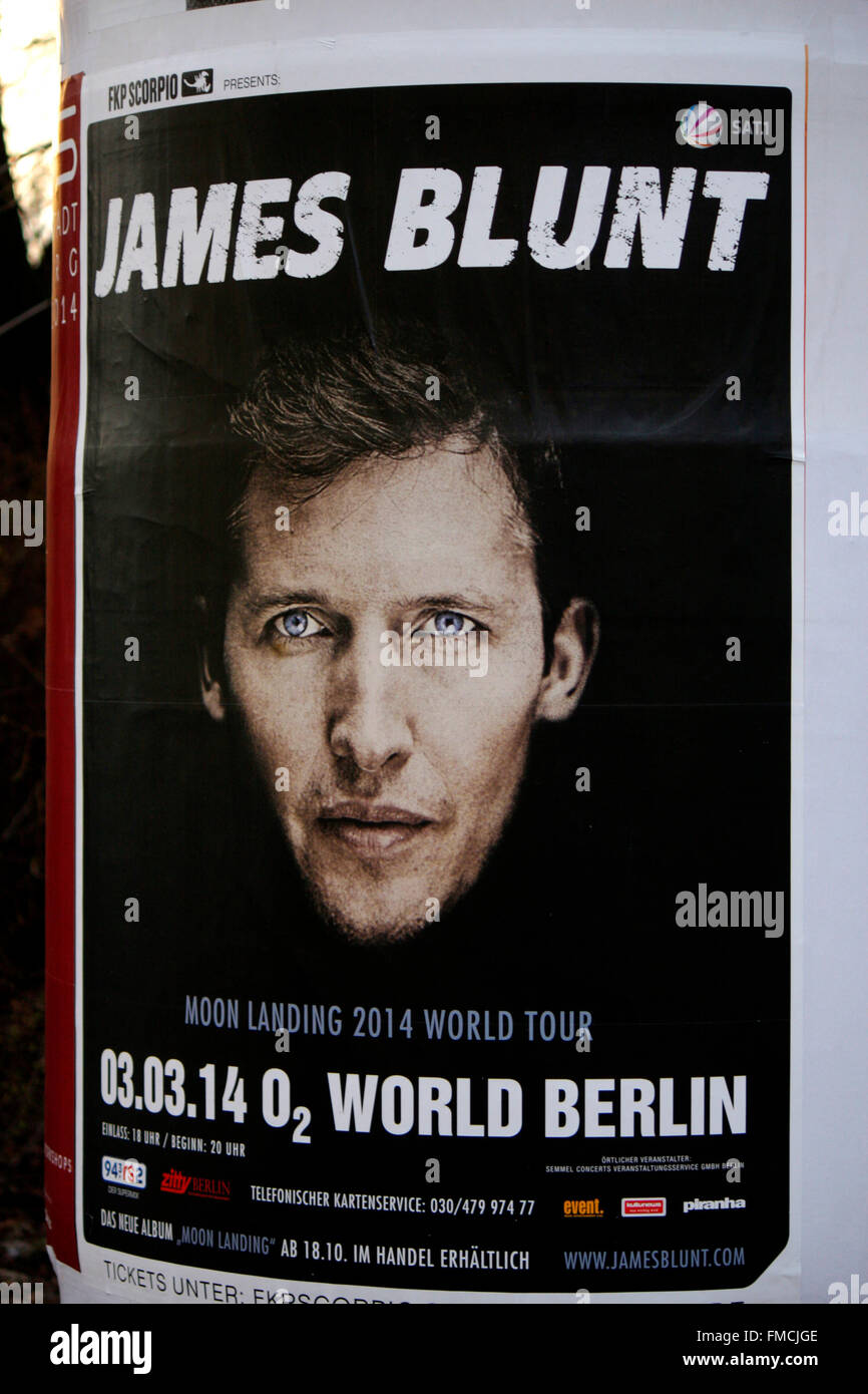 Ankuendigung fuer ein James Blunt-Konzert, Berlin. Stock Photo