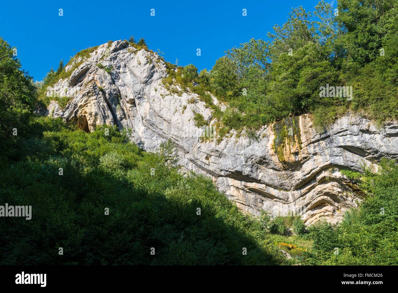 France, Jura, Haut Jura Regional Natural Park, near Saint Claude, Flumen Gorges, geological formation or Hercynian folding Stock Photo