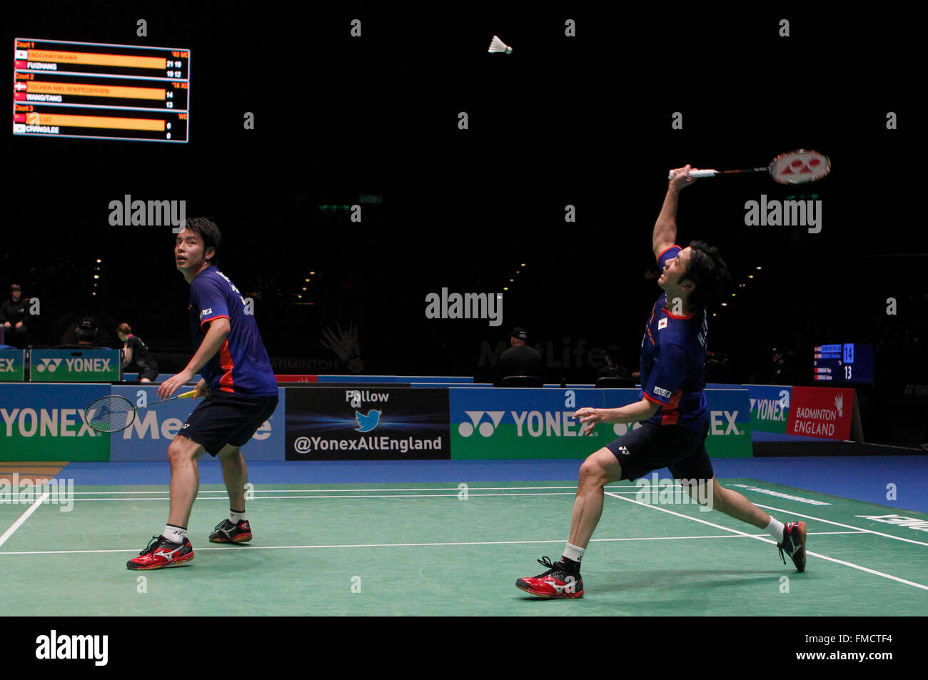 Birmingham. 11th Mar, 2016. Hiroyuki Endo (R)/Kenichi Hayakawa of Japan compete during the men's