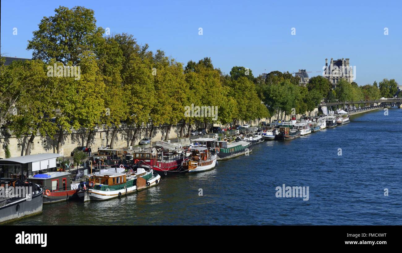 France, Paris, the banks of the Seine listed as World Heritage by UNESCO, Quai des Tuileries Stock Photo