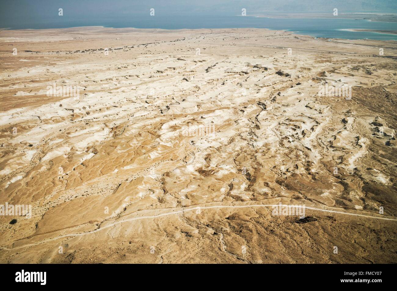 Israel, Judean Desert, Massada, archeological site, listed as World Heritage by UNESCO, view of Death Sea, -417m Stock Photo