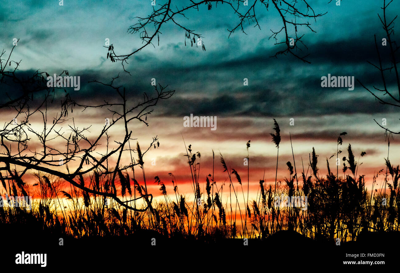 sunset on the river Stock Photo - Alamy