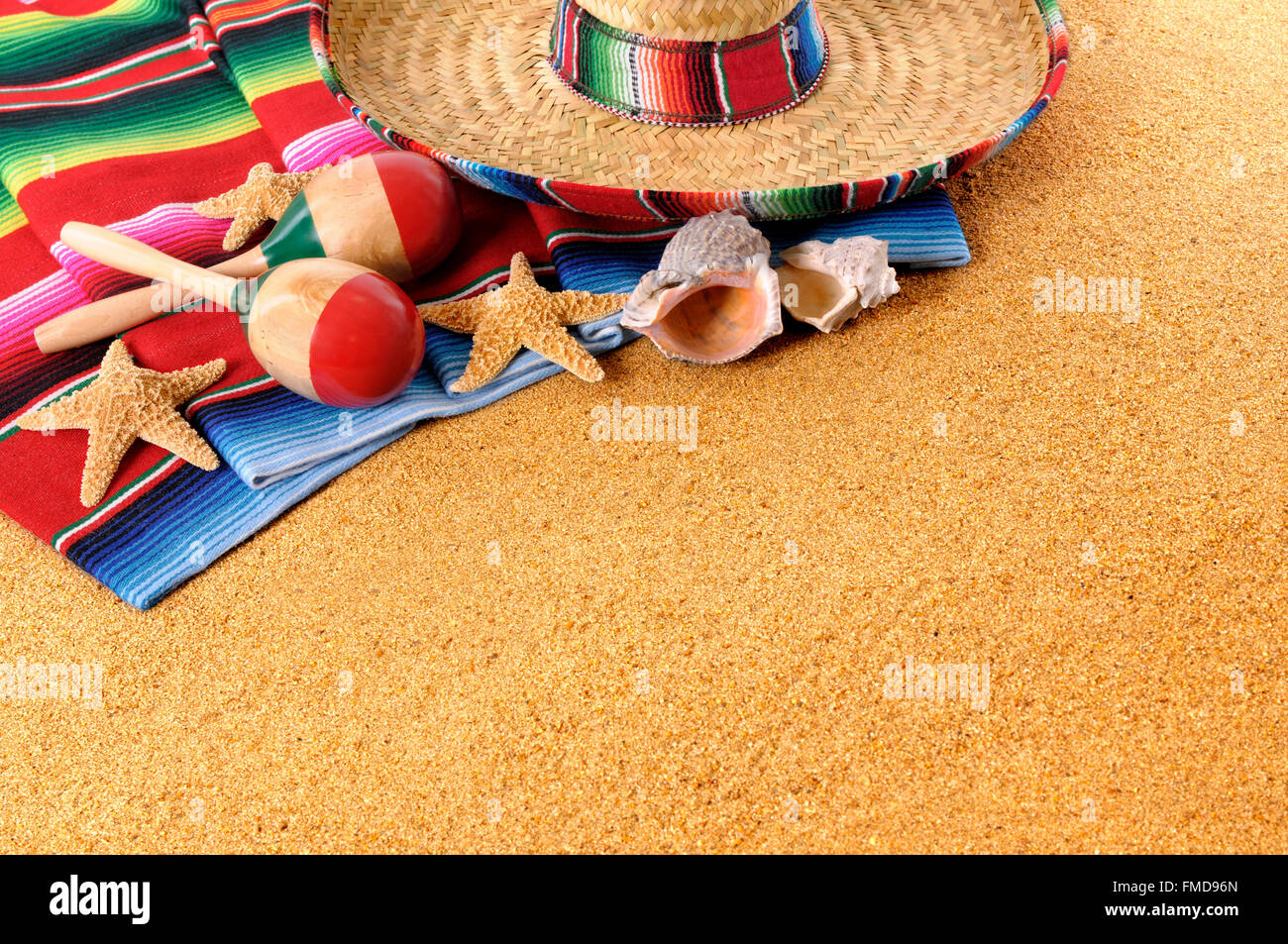 Mexican beach background with sombrero 