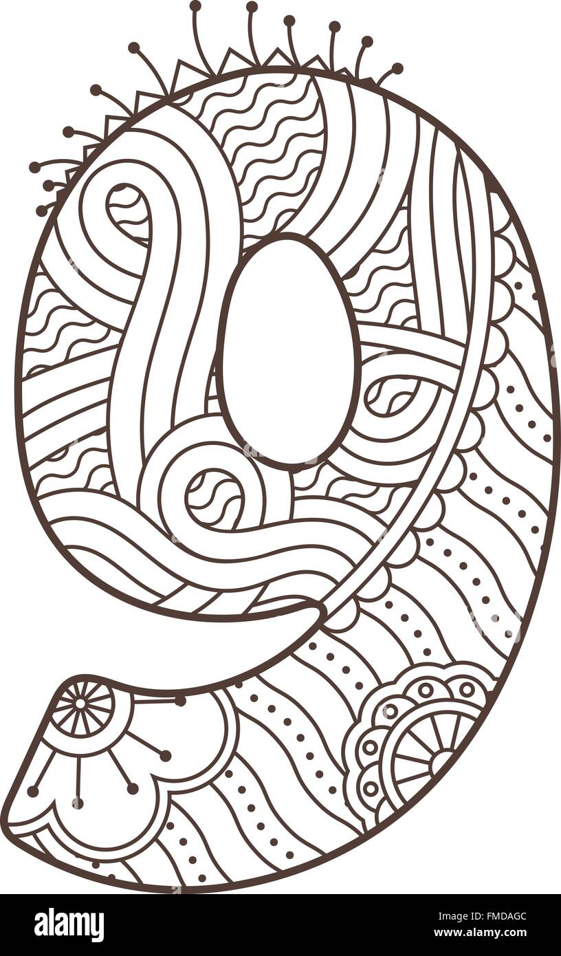 Zentangle number. Vector decorative number. Stock Vector