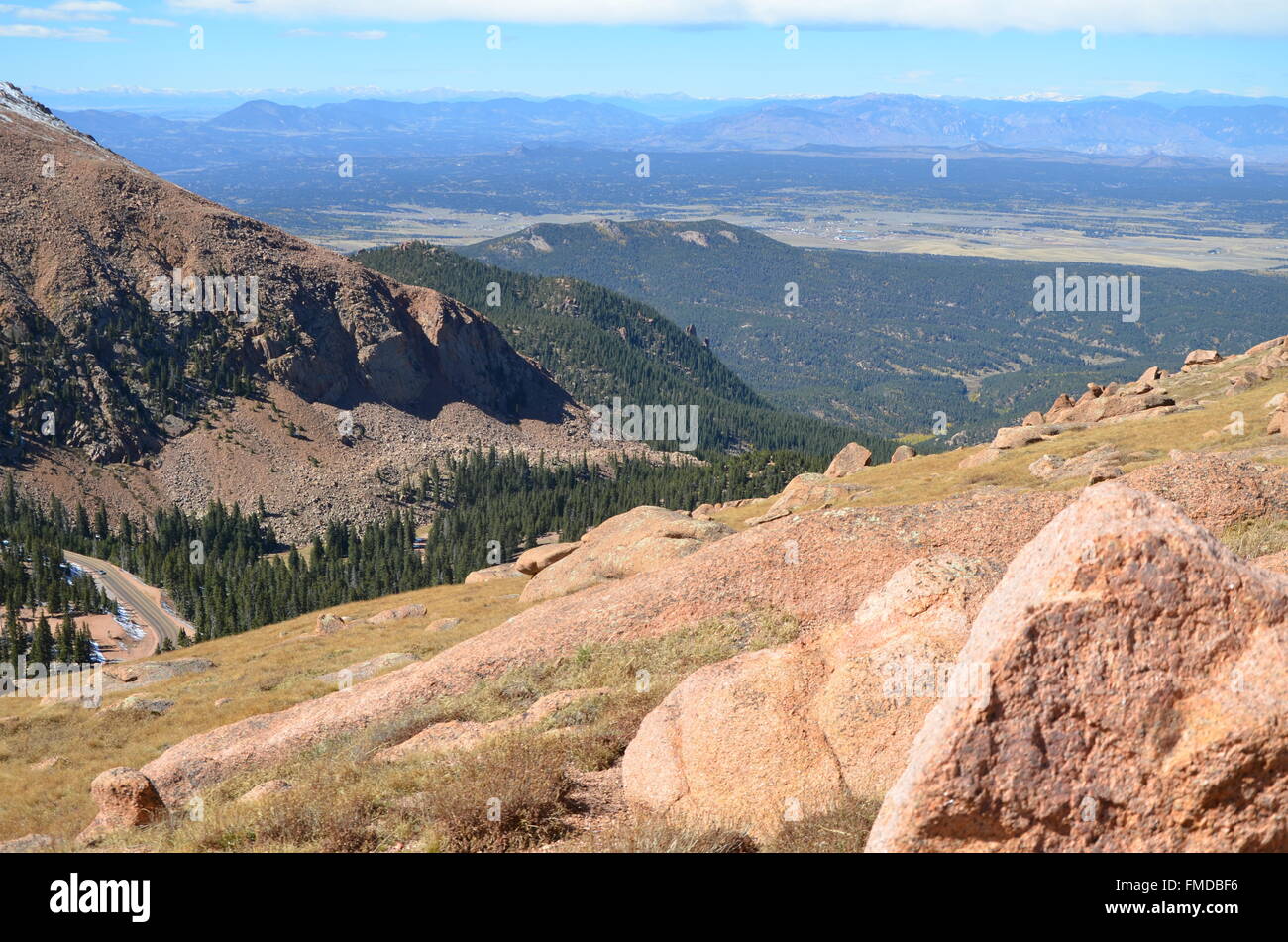 Scenic view from Pikes Peak Highway, Pikes Peak, Colorado Stock Photo