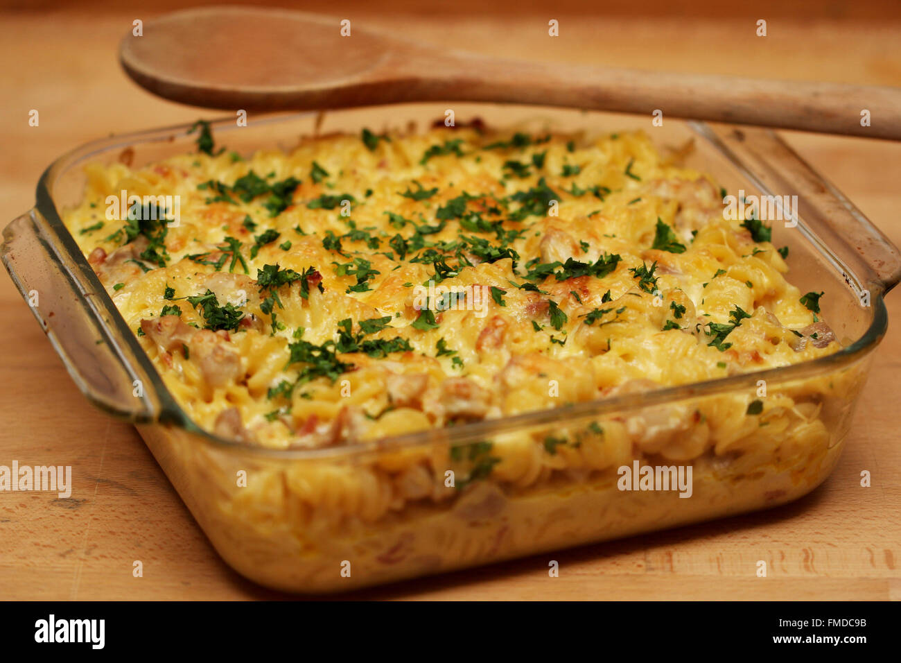 Chicken and Bacon Pasta Bake Stock Photo Alamy