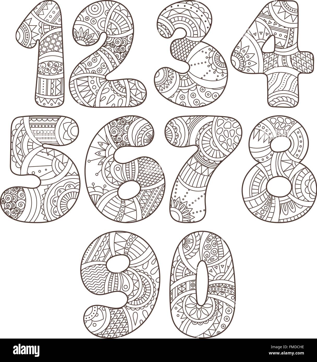 Download Zentangle numbers set. Collection of doodle numbers with ...