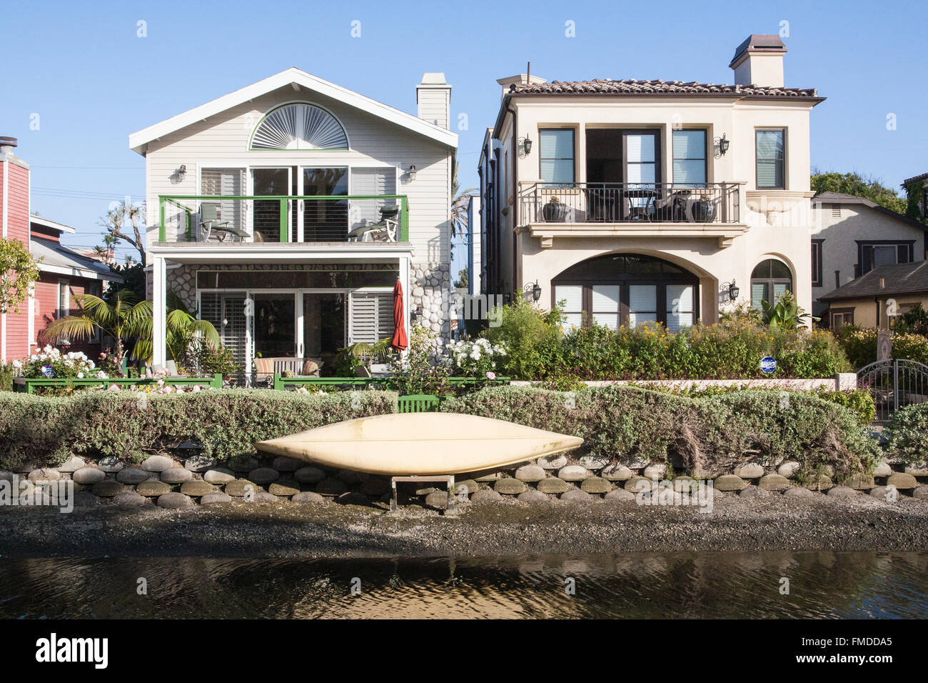 Los Angeles Venice canals Abbot Kinney neighborhoods homes.Canoe
