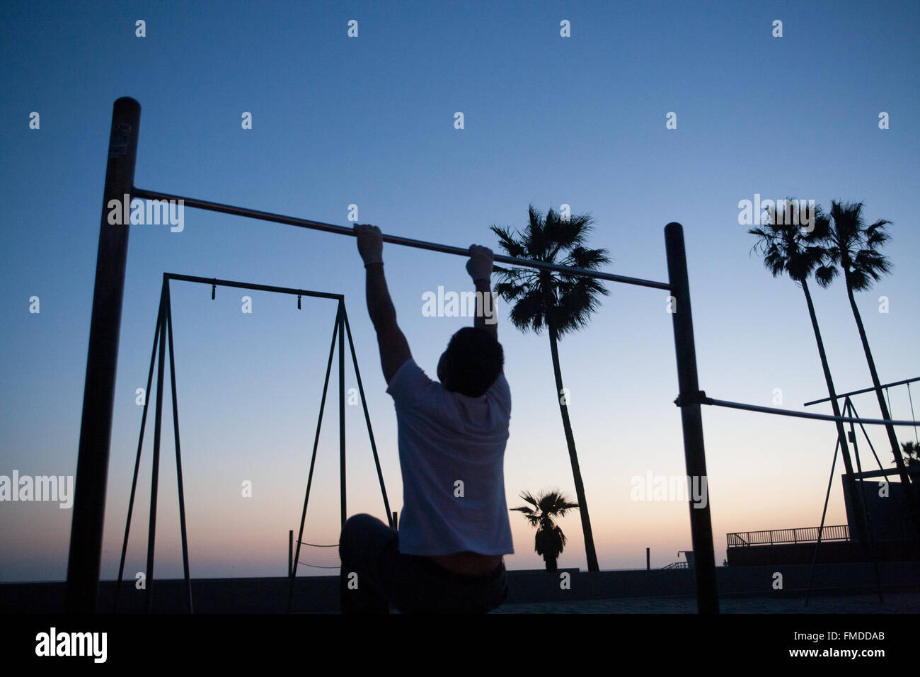 Sunset at Venice Beach rings gym near National Highway 1,Pacific Coast Highway,PCH, California,U.S.A.,United States of America, Stock Photo