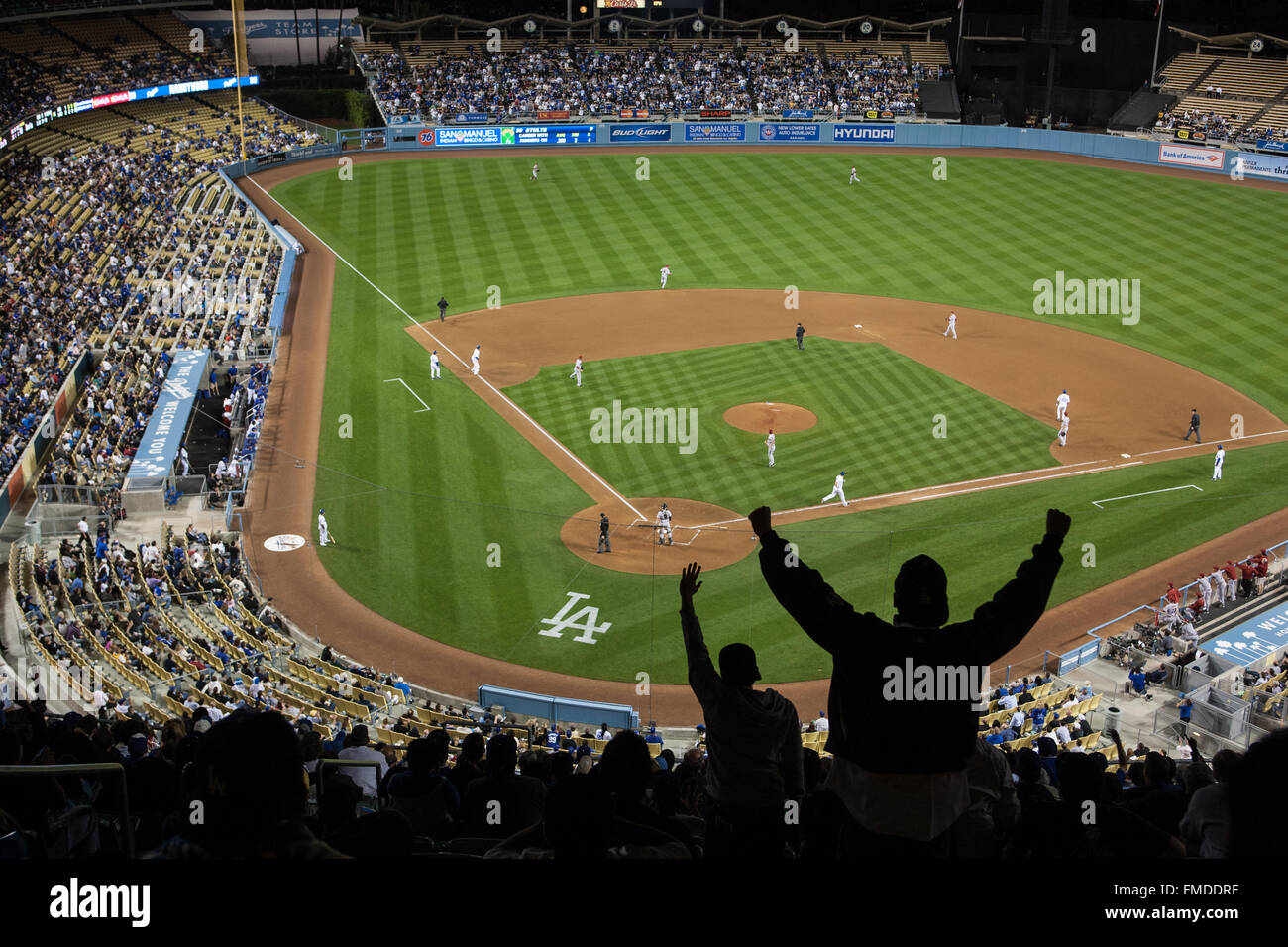 Fans supporting L.A.,Baseball match at L.A. Dodgers stadium, Los