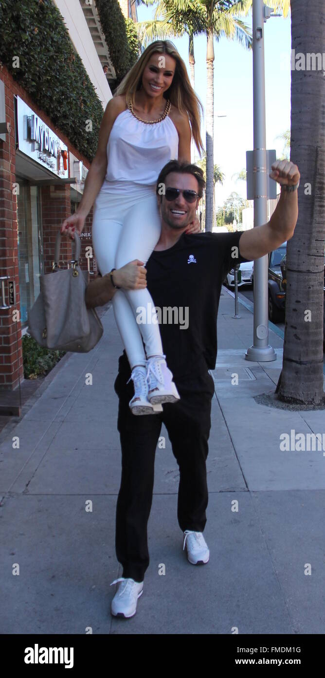 Bastian and Maria Yotta goofing off while walking in Beverly Hills  Featuring: Bastian Yotta, Maria Yotta Where: Beverly Hills, California, United States When: 09 Feb 2016 Stock Photo