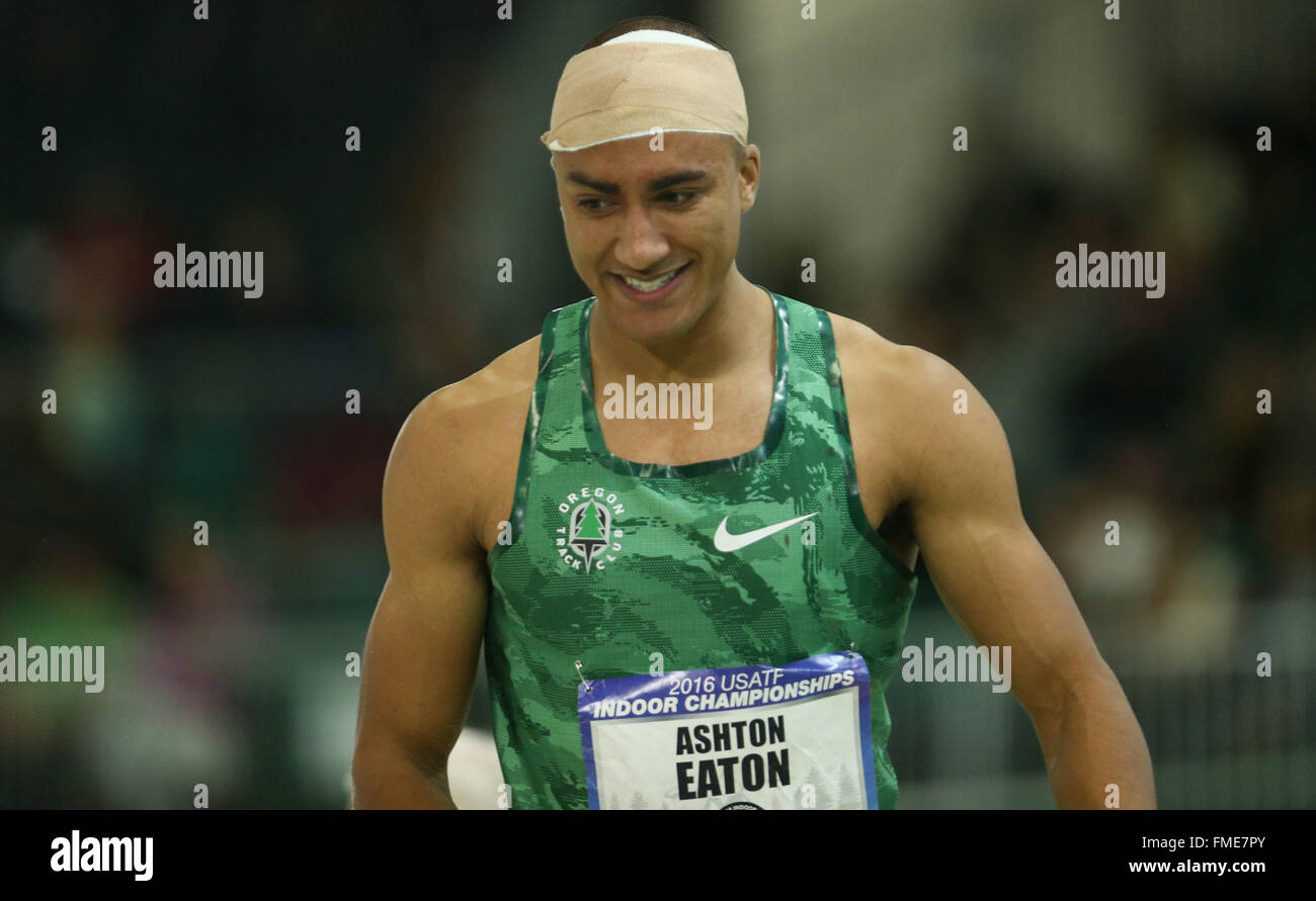 ASHTON EATON reacts after finishing the long jump at the 2016 USATF