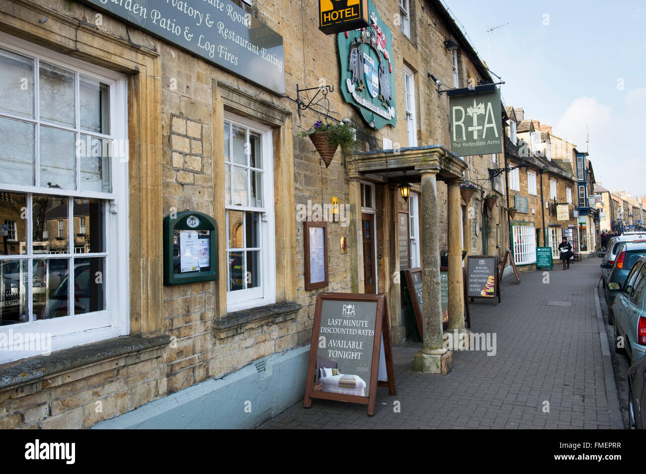 Redesdale arms hotel and street in Moreton in Marsh, Cotswolds