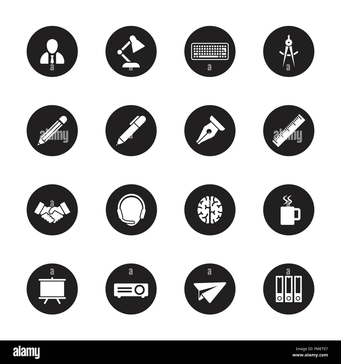 [EPS10] black flat business and office icon set on circle for web, UI ...