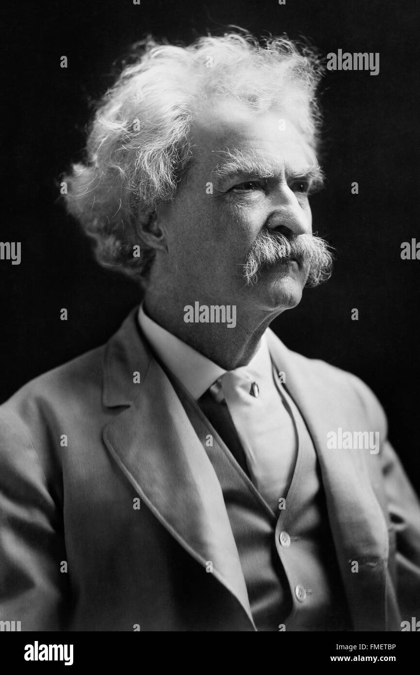 Portrait (circa May 20, 1907) of Samuel Langhorne Clemens, popularly known as Mark Twain. Stock Photo