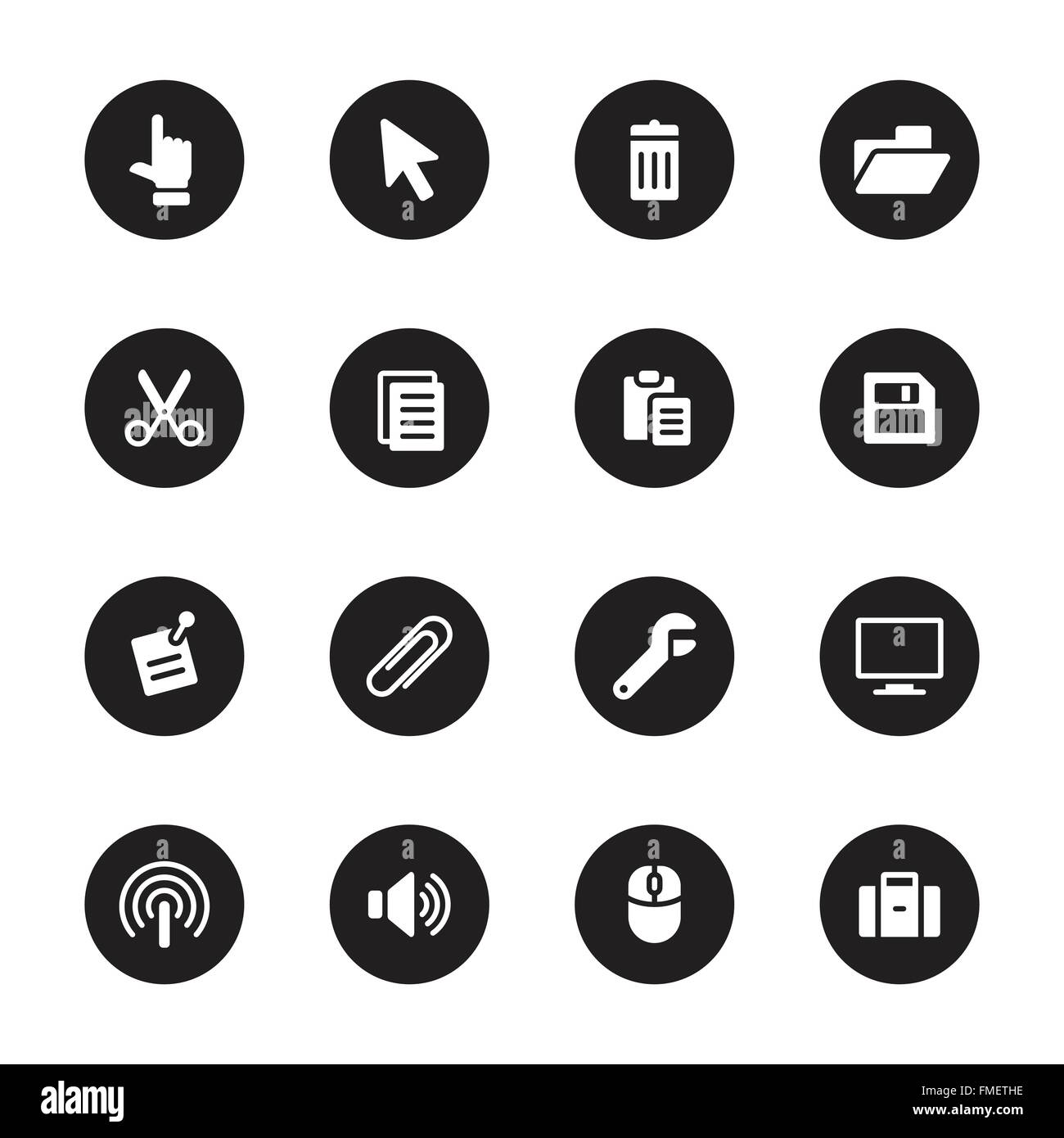 [EPS10] black flat computer and technology icon set on circle for web ...