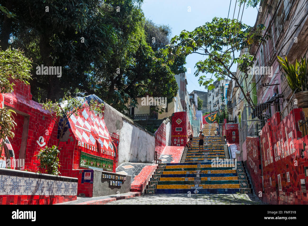Tourists visiting the Selaron stairway in Rio de Janeiro, Brazil Stock Photo