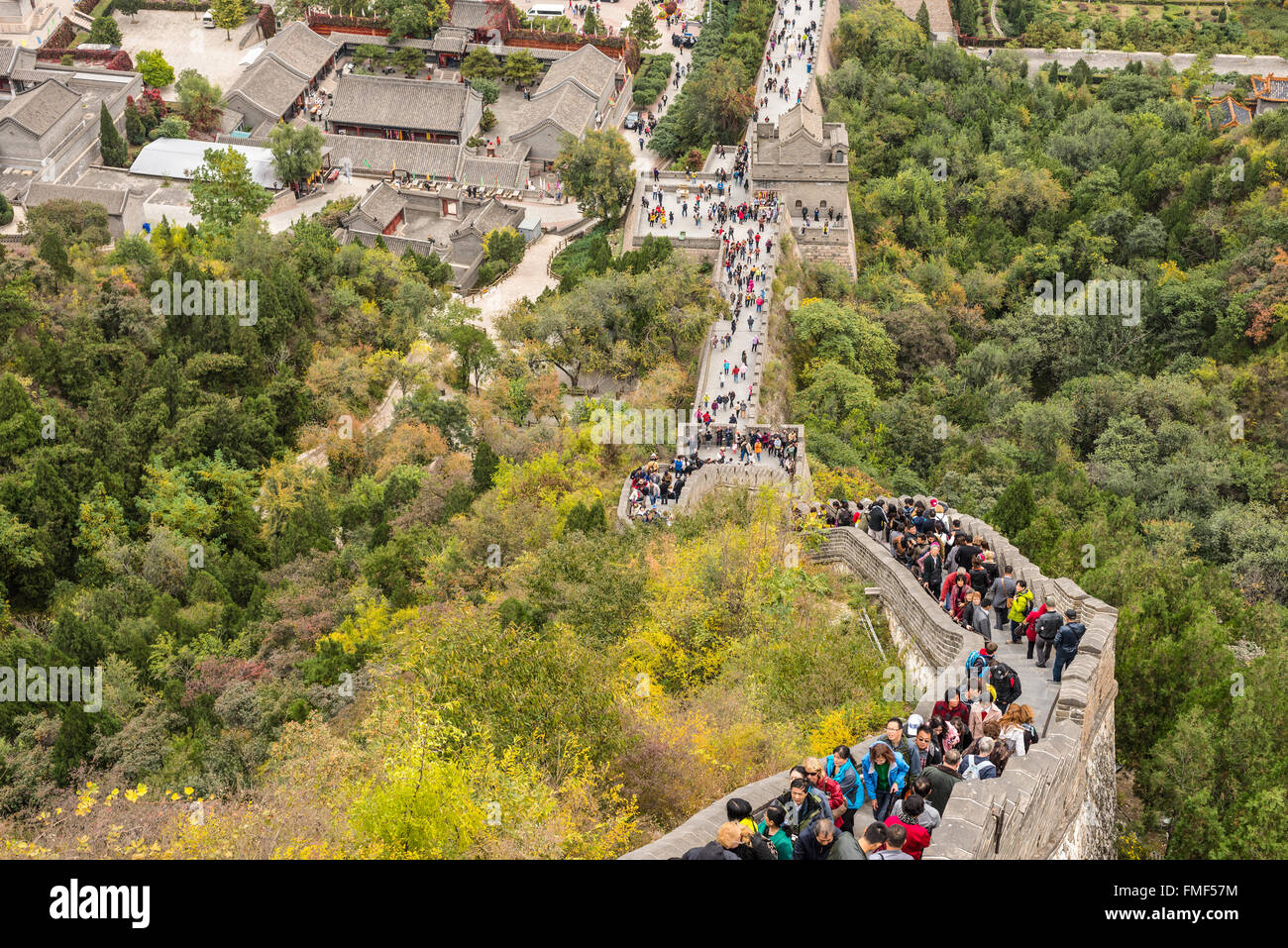 A view of the Great Wall in Beijing, China. The Visitors are both locals and foreigners. Stock Photo