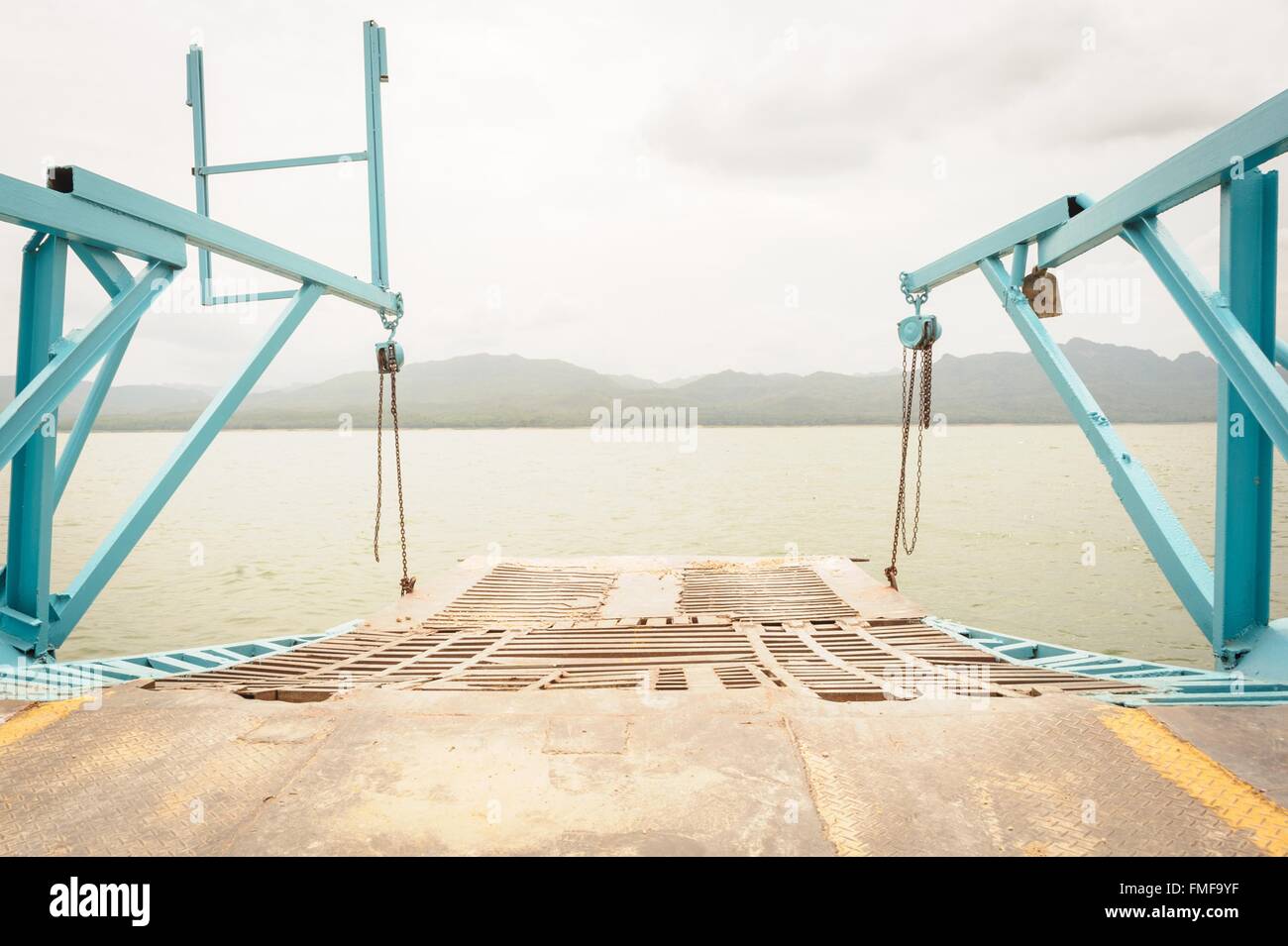 Gate of ferryboat go to Island. Stock Photo