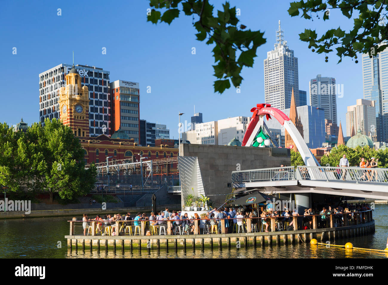 Bar under Evan Walker Bridge on Yarra River, Melbourne, Victoria, Australia Stock Photo