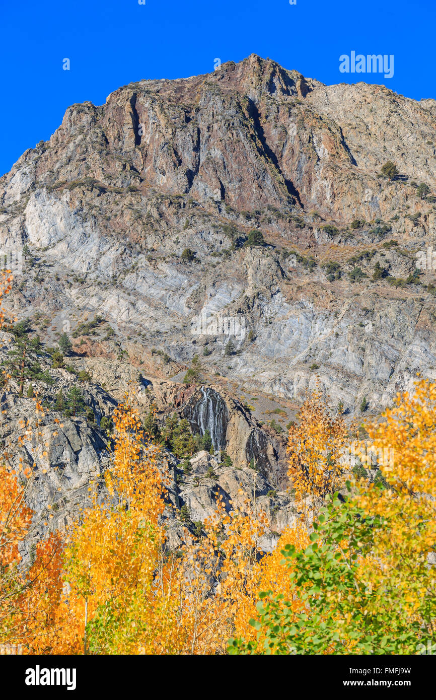 Beautiful fall color and waterfall at June Lake Loop, California Stock ...