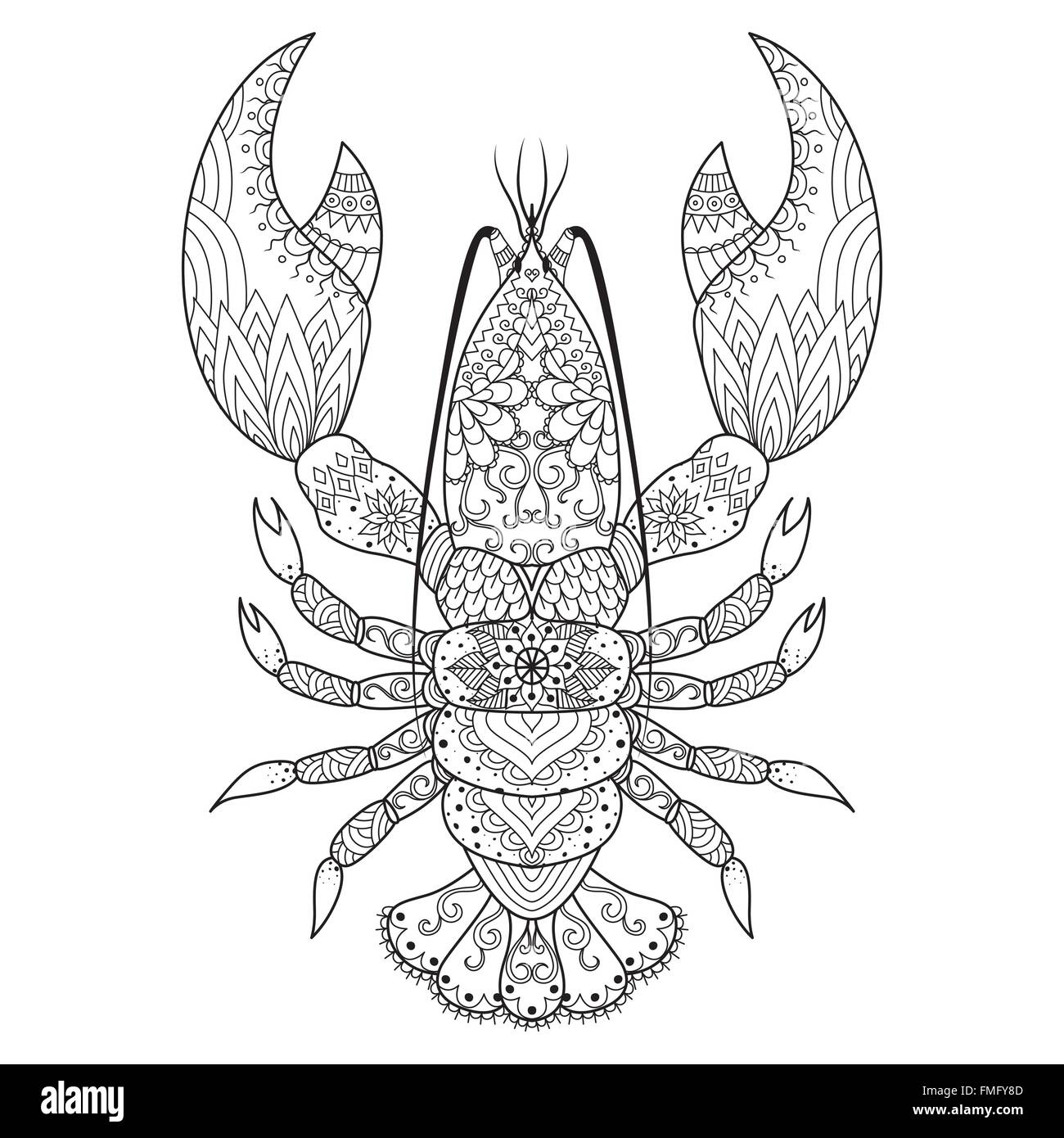 Lobster line art design for coloring book, logo, t shirt design, tattoo and so on Stock Vector