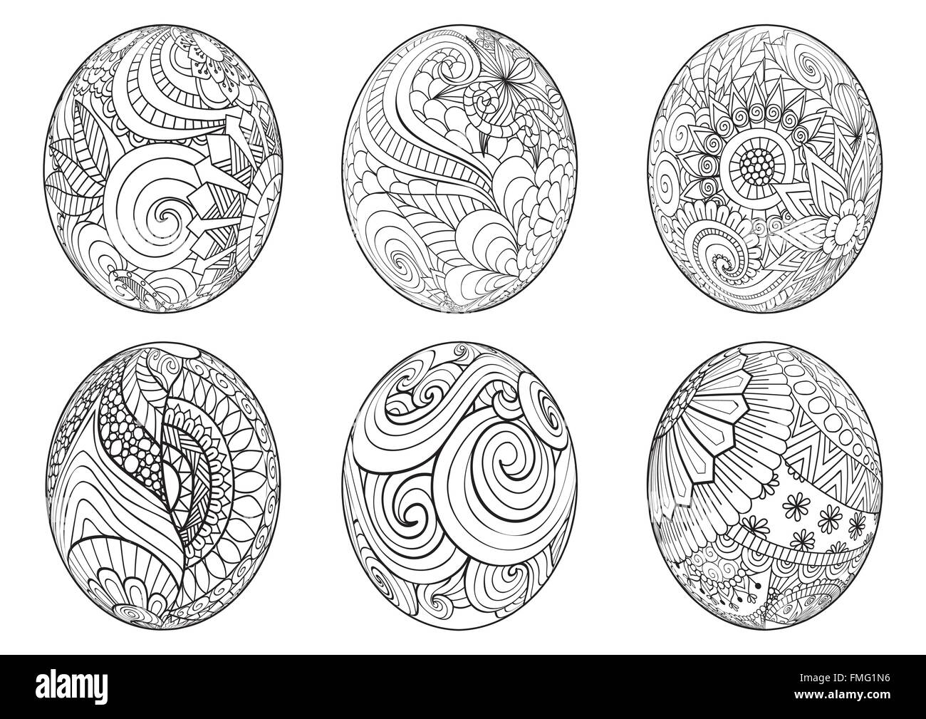 Zentangle easter eggs for coloring book for adult Stock Vector