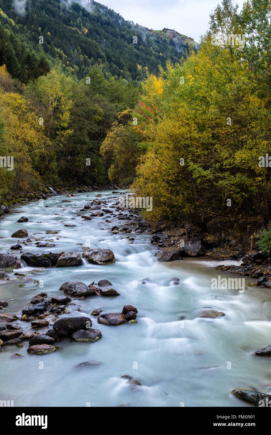 Etsch river near Laas, South Tyrol Stock Photo