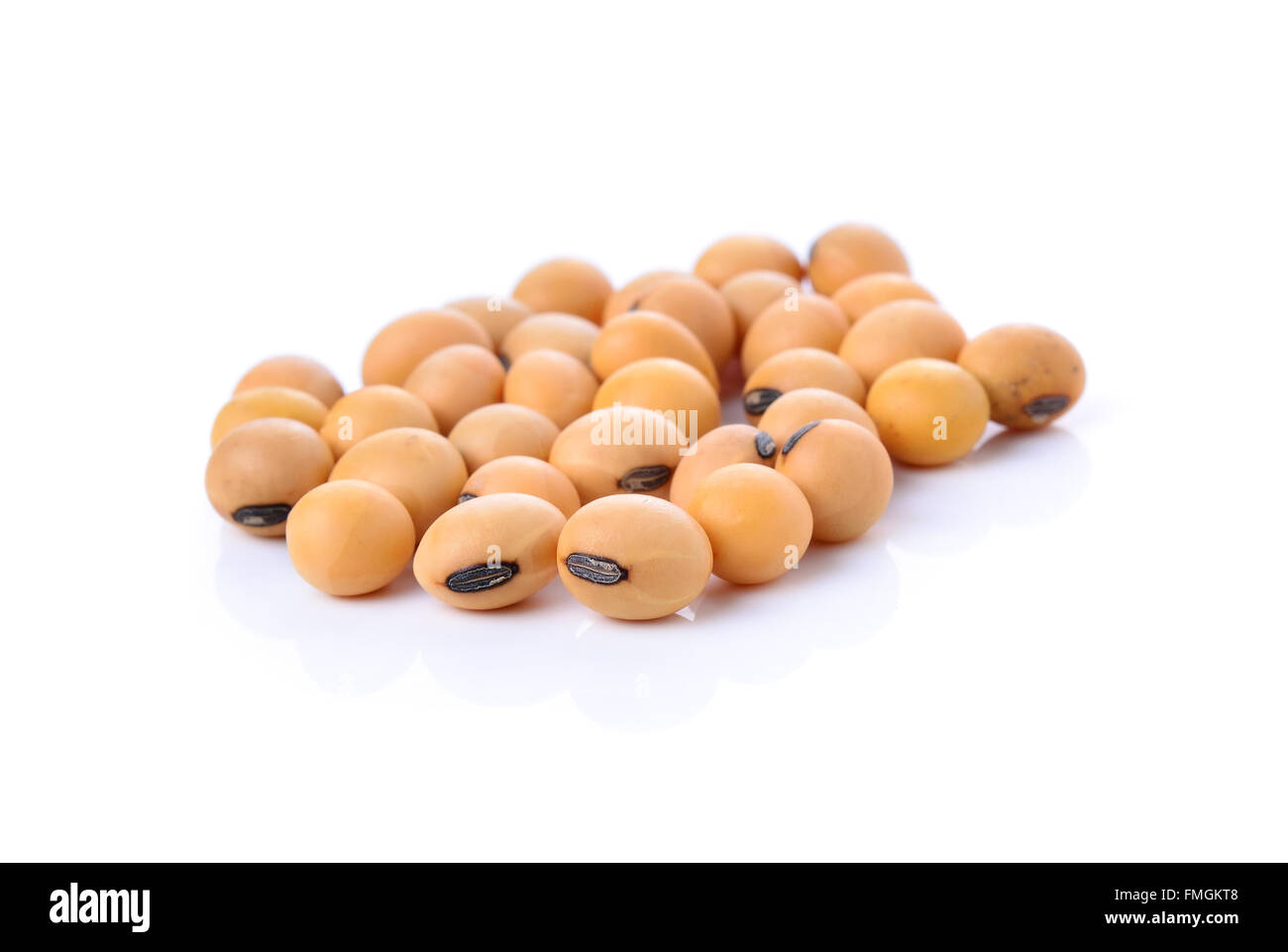 Closeup of soy beans isolated on white background Stock Photo