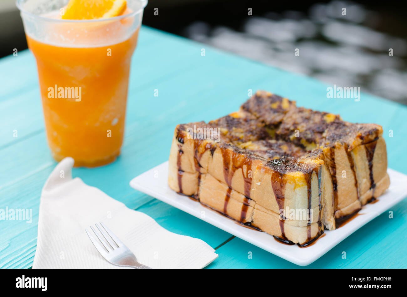 Toast Bread Pudding with chocolate Stock Photo