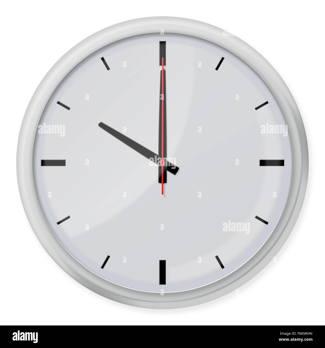 Simple classic round wall clock with shadows isolated on white ...