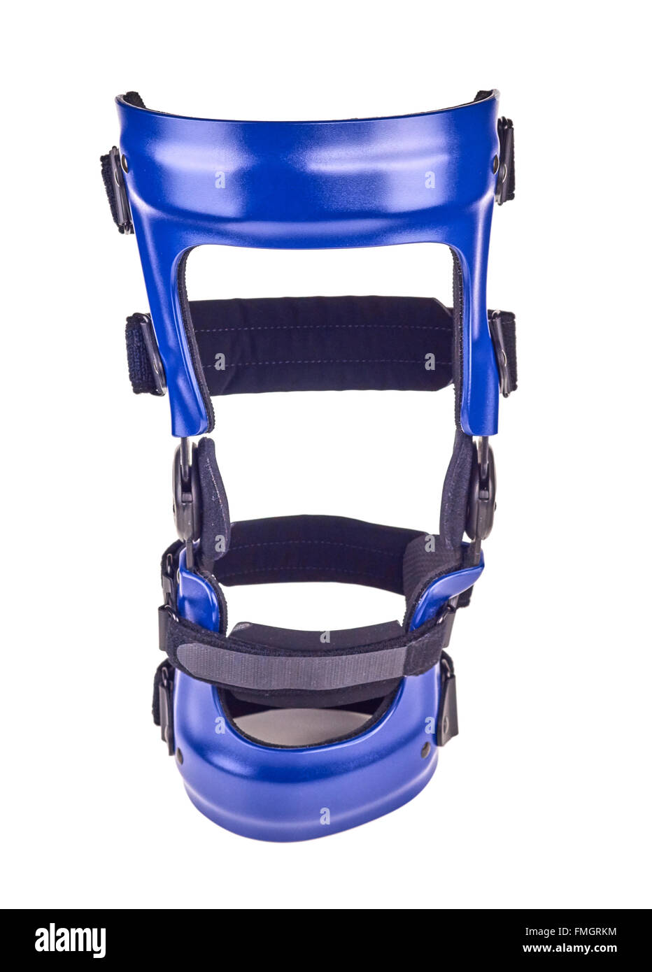 Blue rigged knee brace isolated over white. Stock Photo