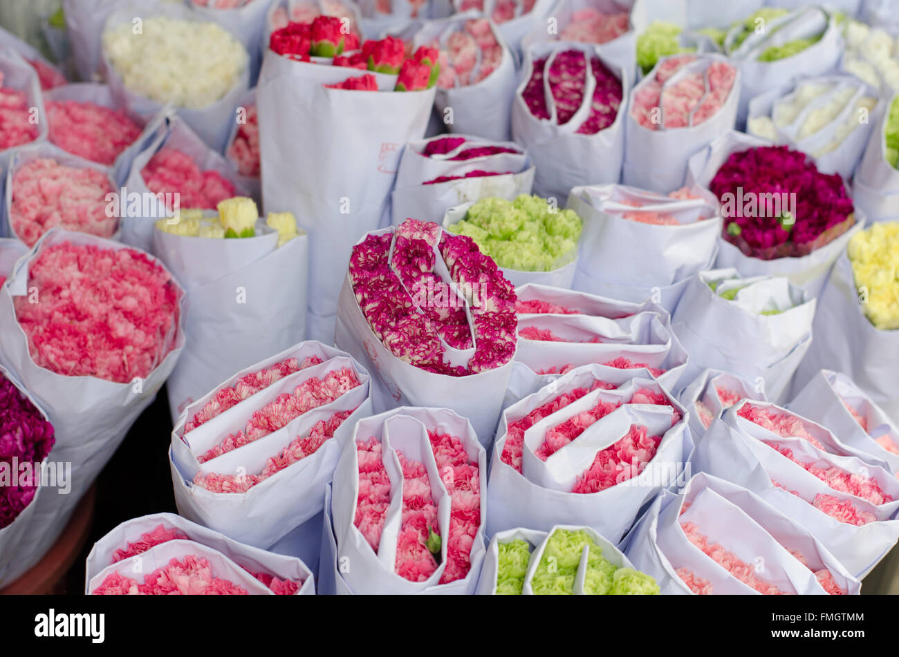 carnation for sale at flower market in Bangkok , Thailand Stock Photo