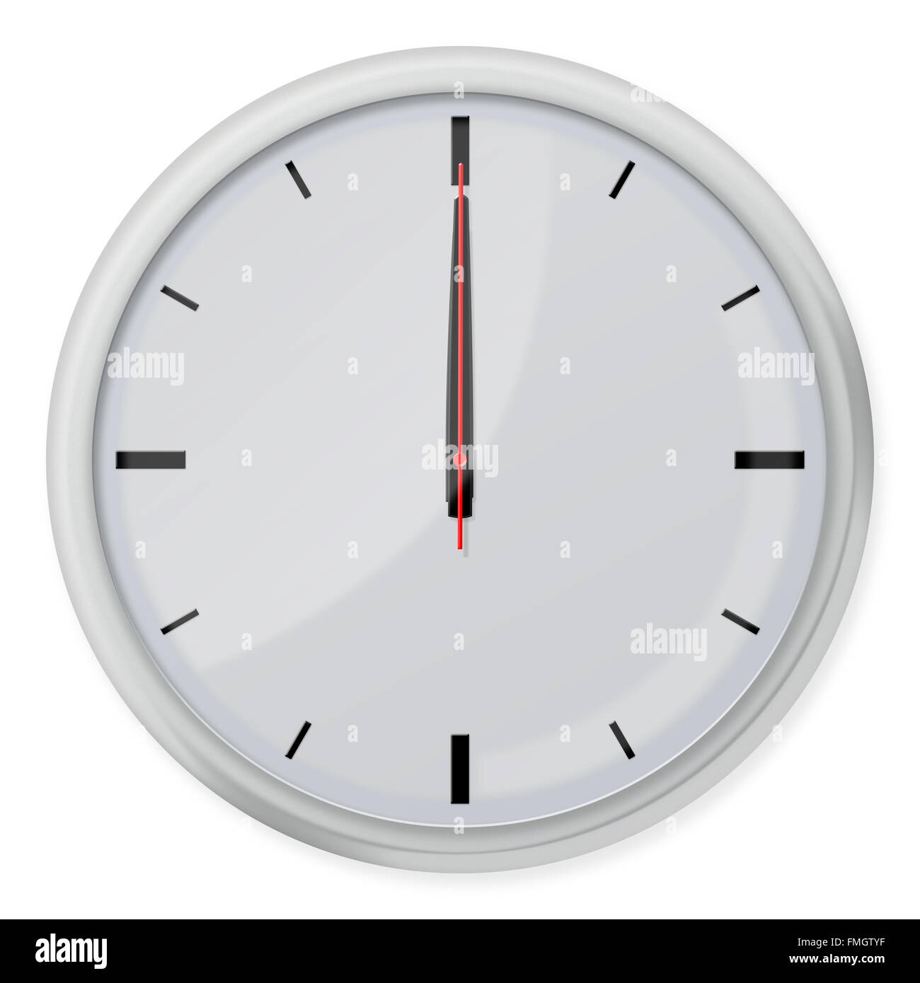 Simple classic round wall clock with shadows isolated on white ...