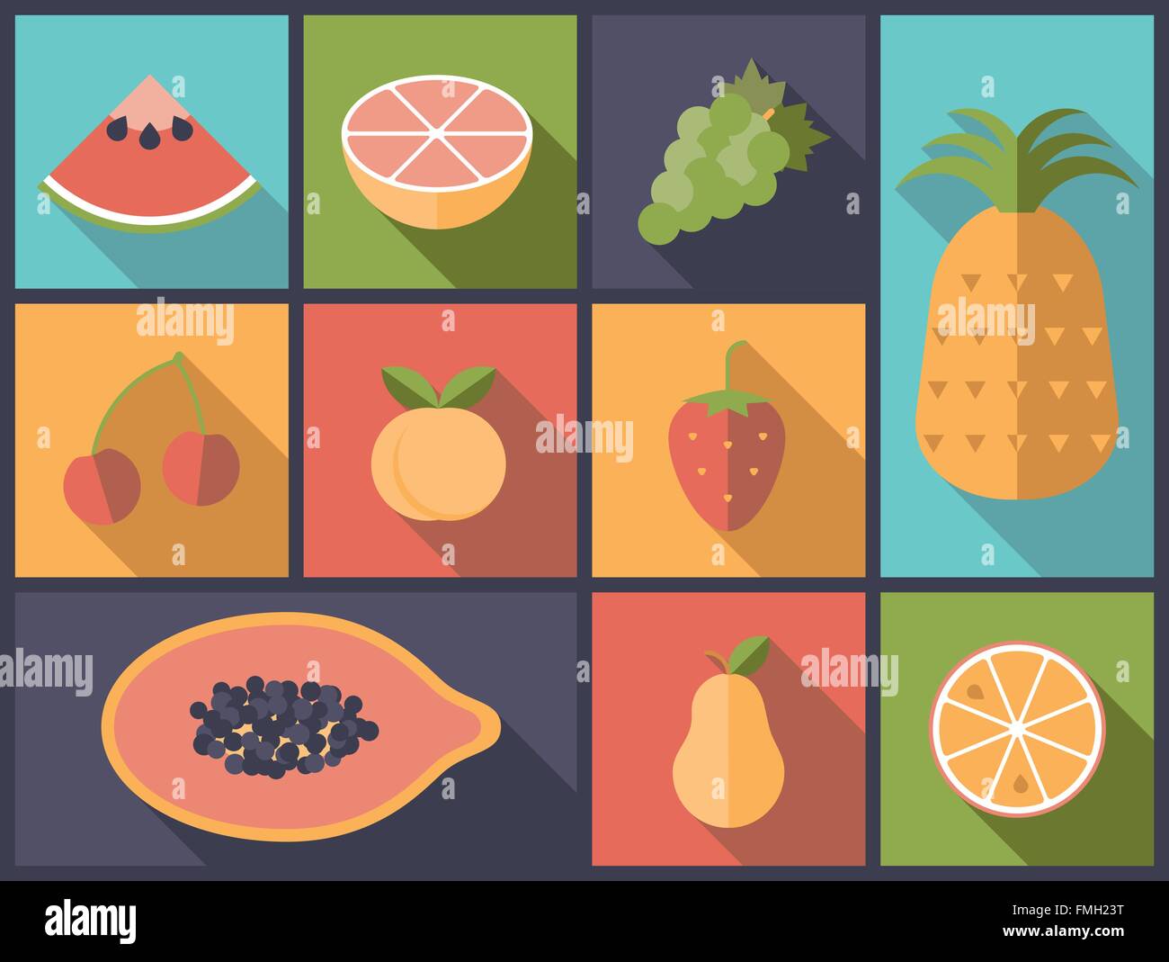 Flat design illustration with various fruit icons Stock Vector