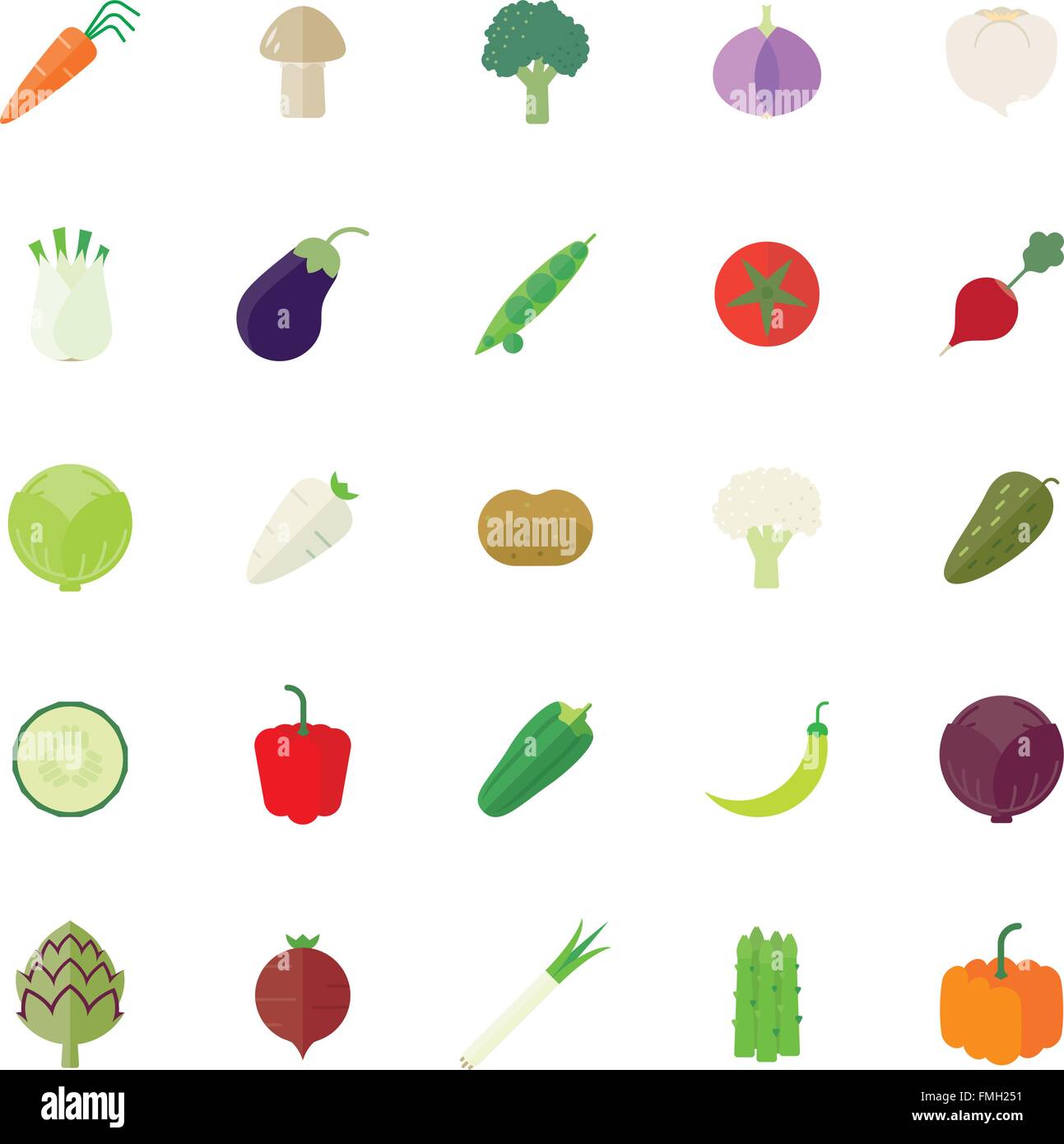 Vegetables flat design icons collection Stock Vector