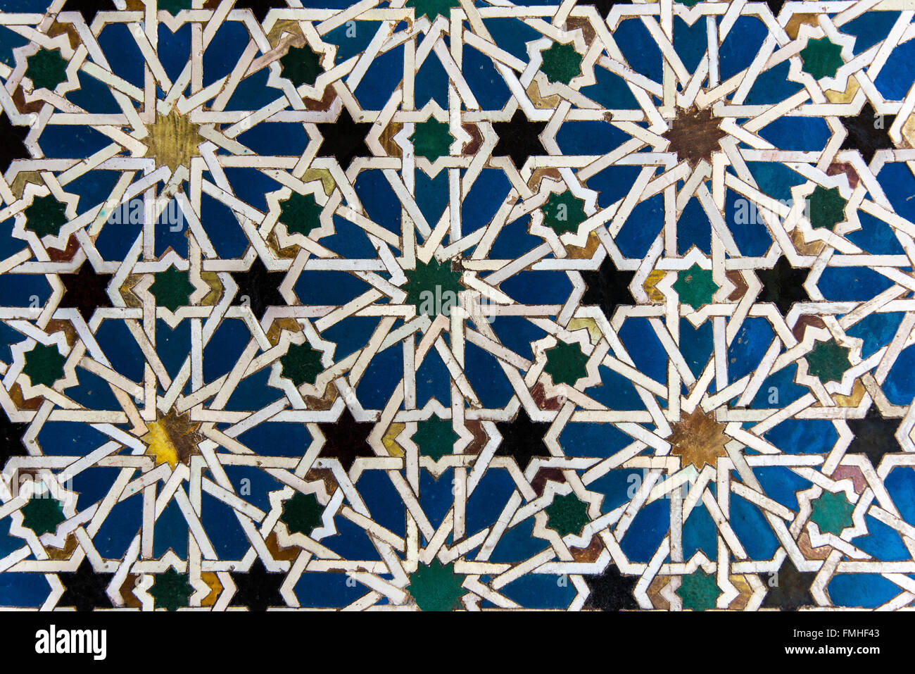 Detail of Moorish tiles at Real Alcazar Palace, Seville, Andalusia, Spain Stock Photo