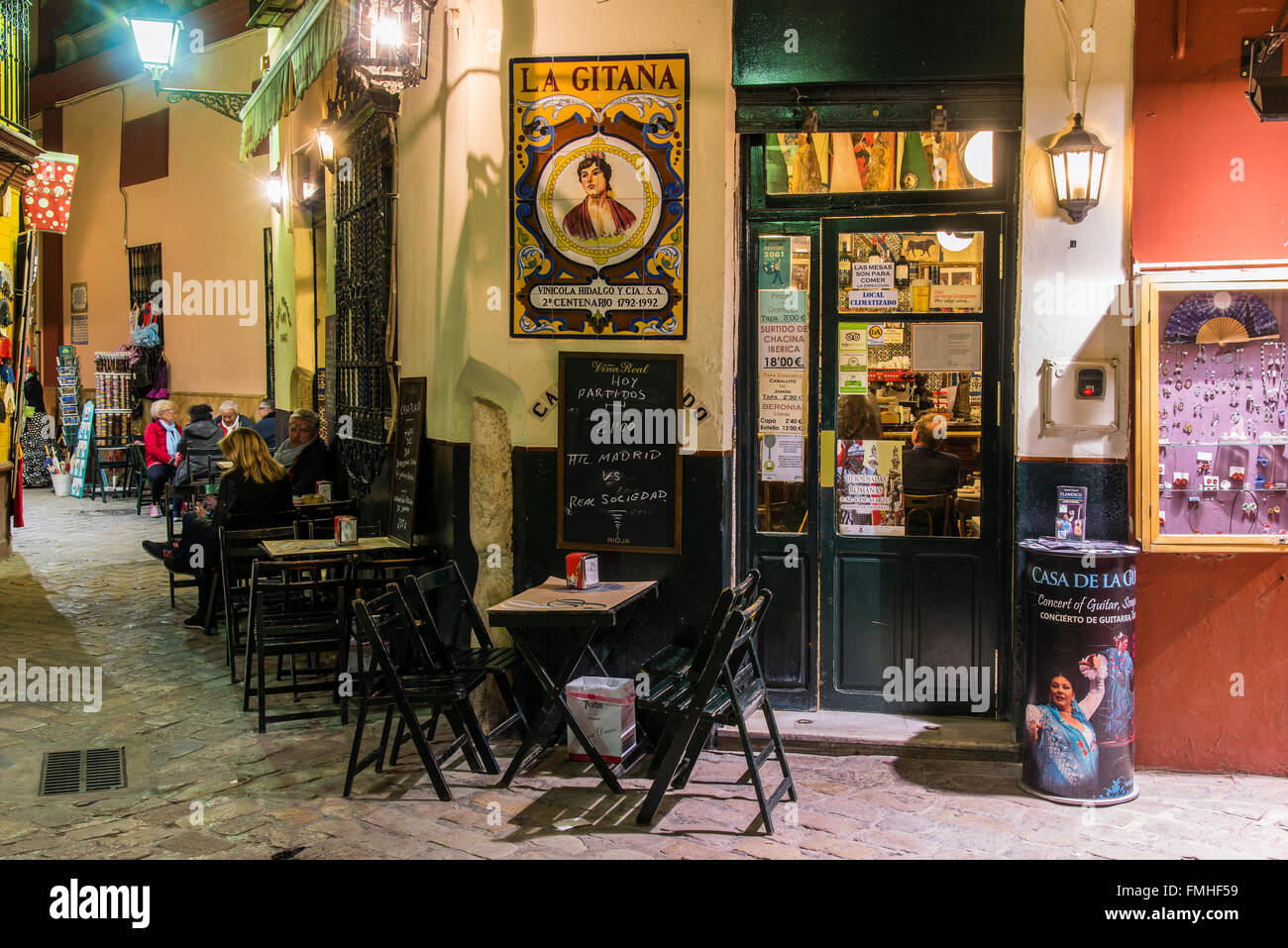 Night View Of A Tapas Bar In Santa Cruz Neighborhood Seville Night View Of A Tapas Bar In Santa Cruz Neighborhood Seville