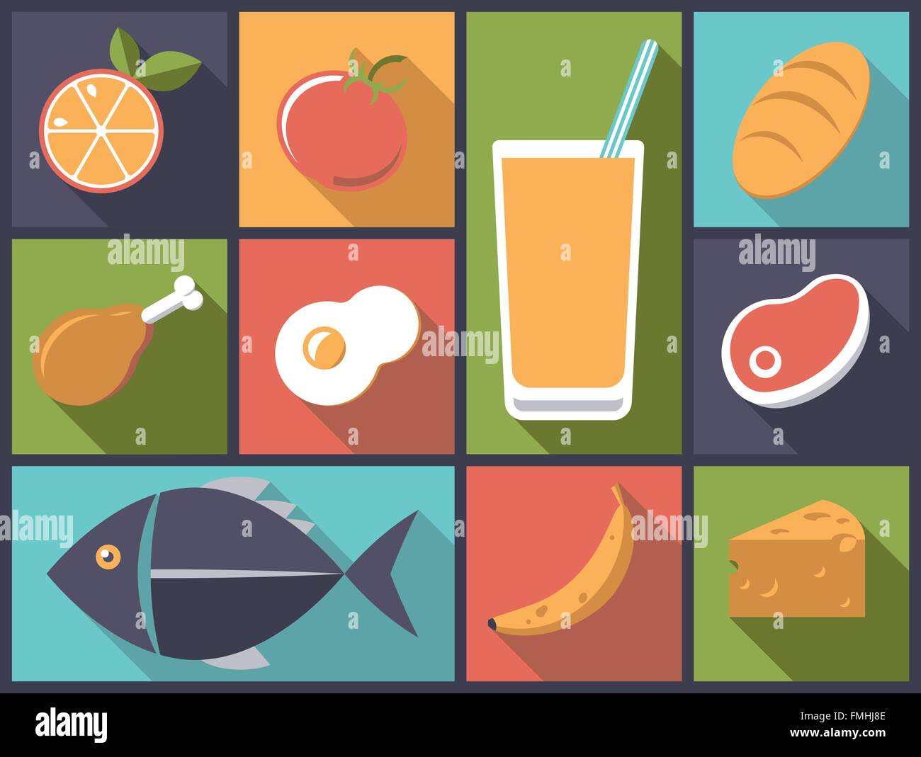 daily food icons Flat design illustration Stock Vector