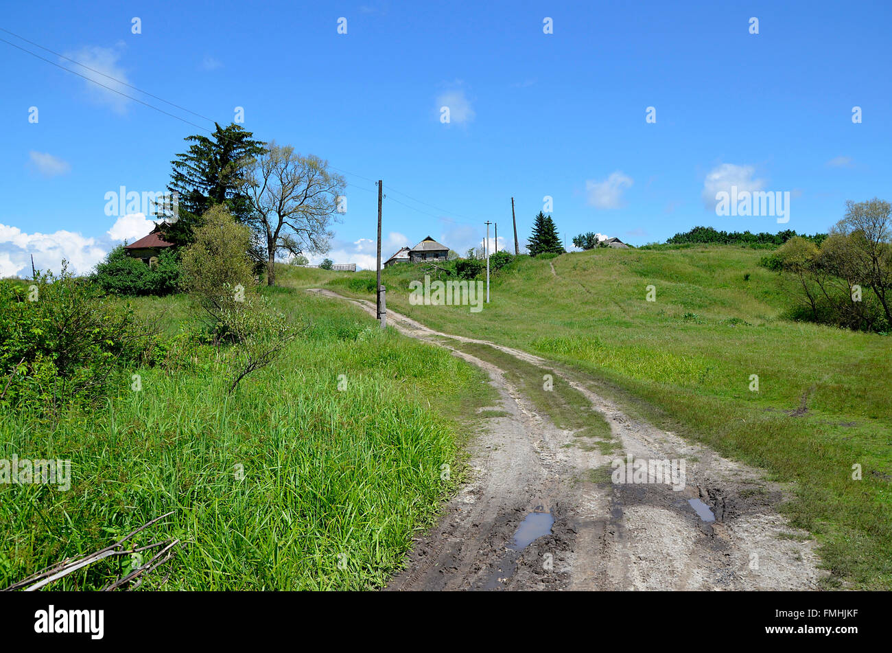 Rural summer landscape with the image of the old village Stock Photo ...