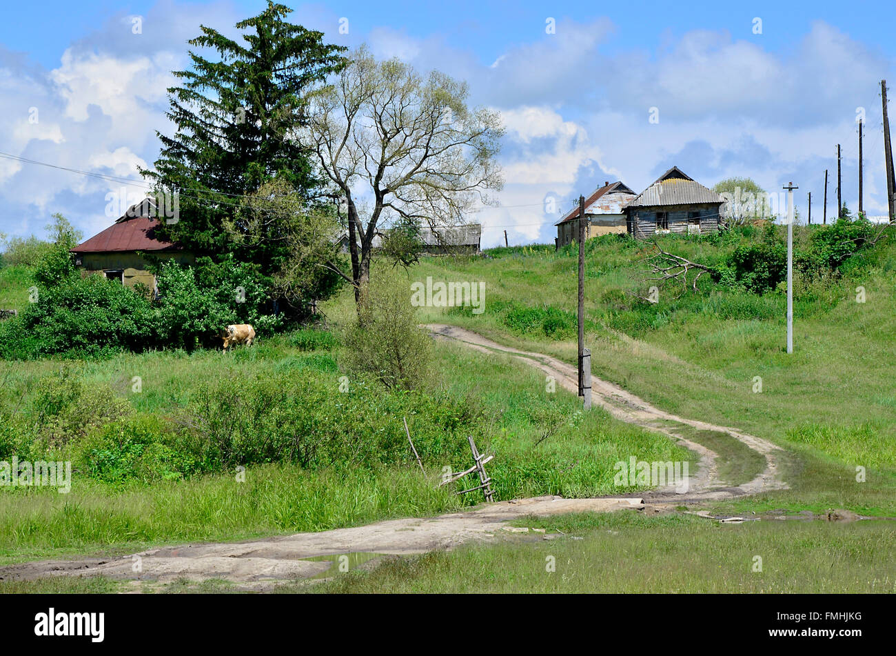 Rural summer landscape with the image of the old village Stock Photo ...