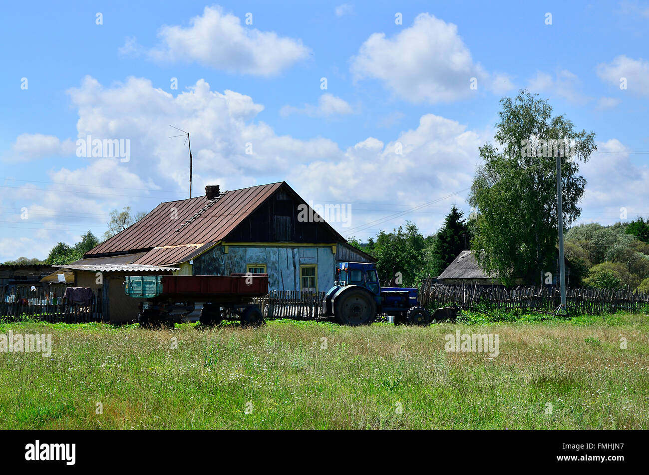 Rural summer landscape with the image of the old village Stock Photo ...