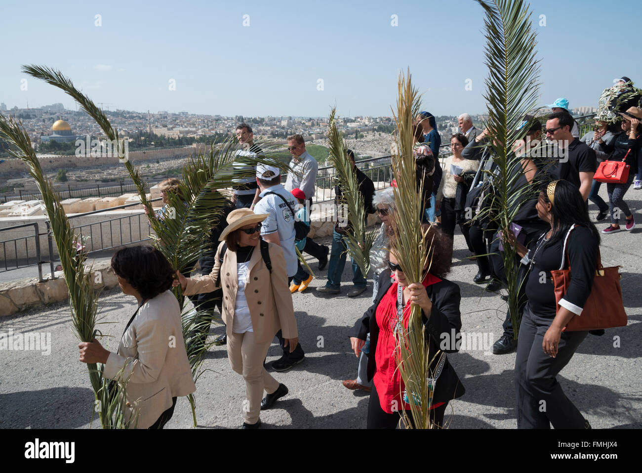 Palm Sunday catholic procession. Mount of Olives. Jerusalem. Israel. Stock Photo
