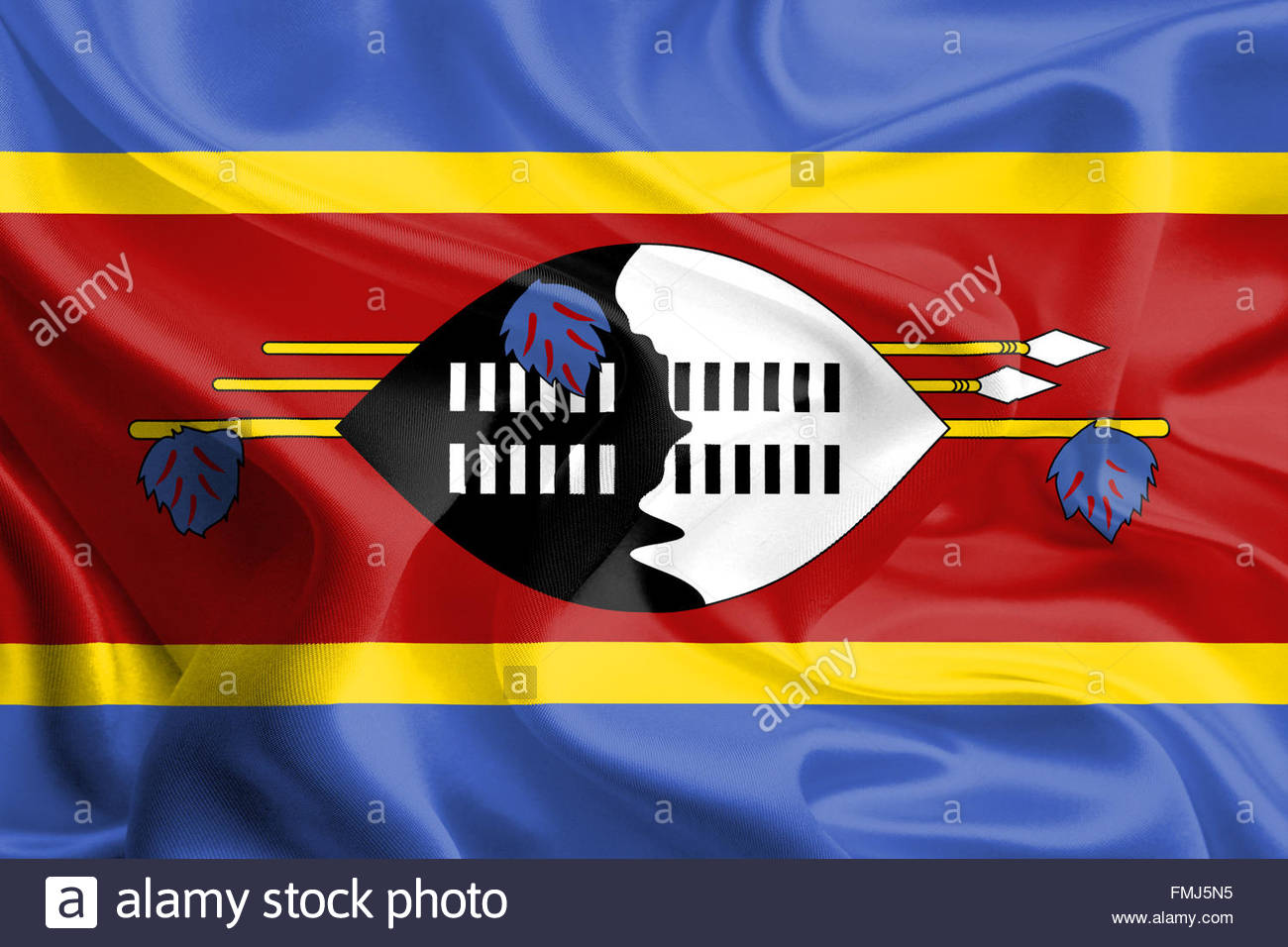 Waving Fabric Flag of Swaziland Stock Photo 98744609 Alamy