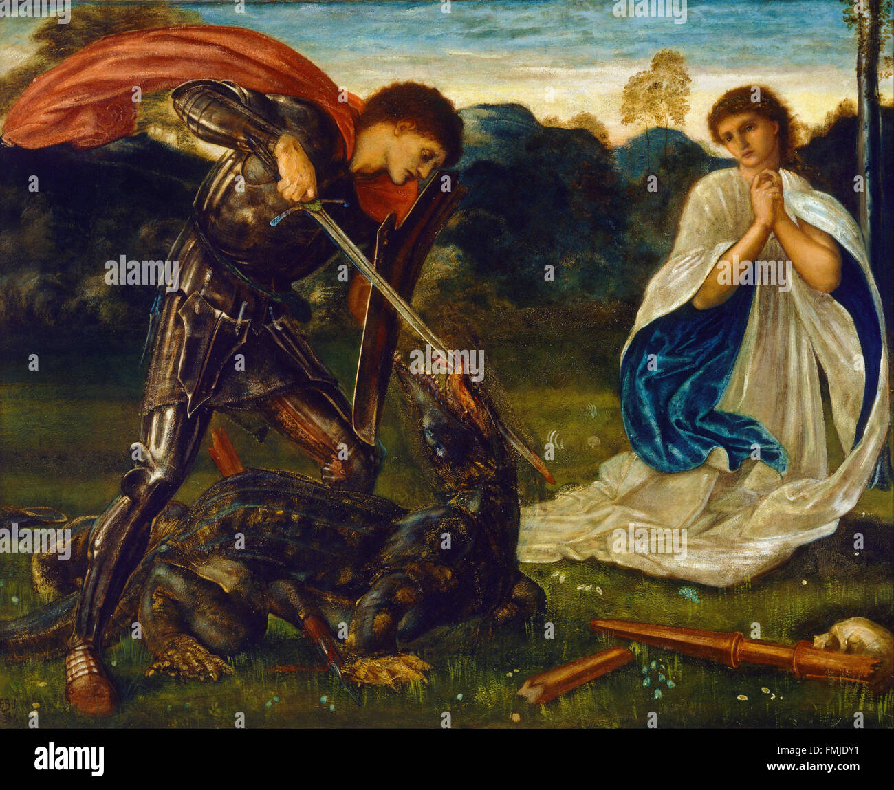 Edward Burne-Jones - The fight- St George kills the dragon VI Stock Photo