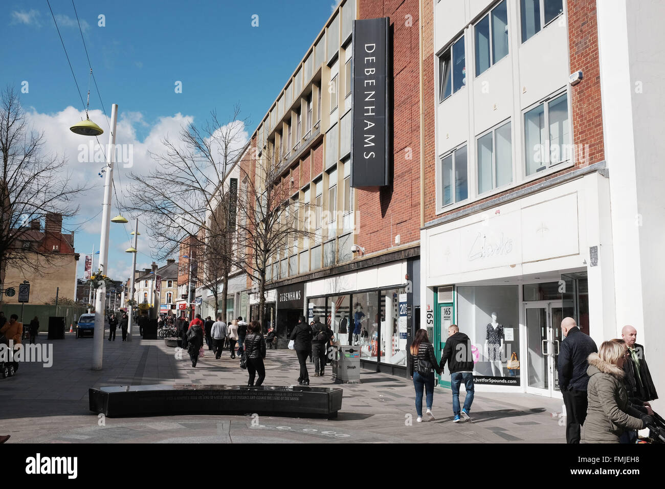 Slough Berkshire UK Slough High Street shopping area with Debenhams in foreground Stock Photo